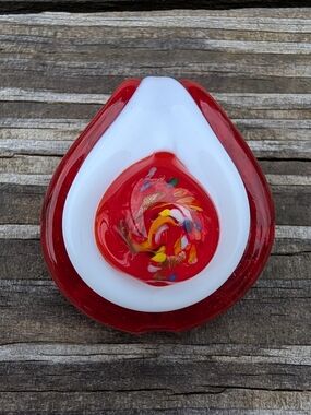 Red and White Art Glass Teardrop Necklace